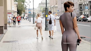 Crazy Lada wear see-through apparel in the city.