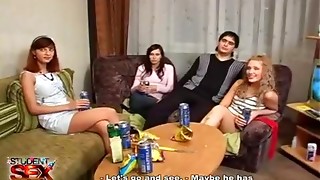 Drunken teenage servicing guys at party