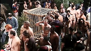 Big-chested dark-hued hoe gets her pussy penetrated hard by many jizz-shotguns