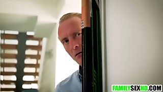 Step-father fucks stepdaughter while she phone calls her Boyfriend