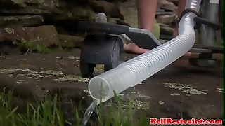 Ginger bdsm marionette gets enema before bondage