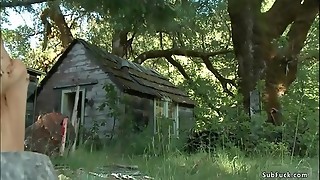 Journalist Chanel Preston examines ritual in forest of blonde slave Iris Rose and then gets caught and anal invasion fucked in rope bondage by John Heavy