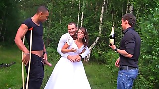 the groom the bride pummeled hard in the woods
